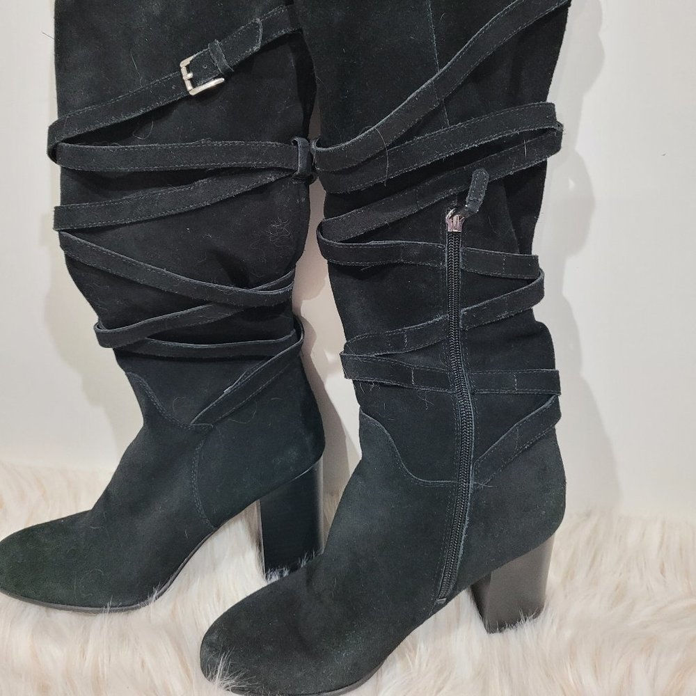 Sam Edelman Black Suede Knee High Boots Size 7.5